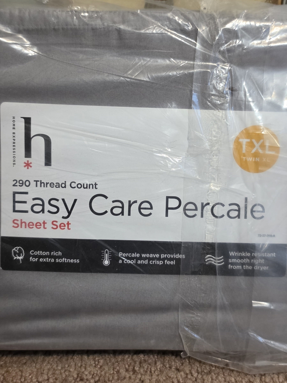 NEW Expressions Easy Care Percale Sheet Set - Gray (Twin XL)